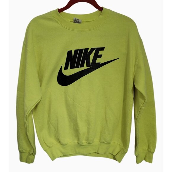 Rare Vintage Nike Neon Green Sweatshirt Crewneck Gildan Heavy Blend- M Medium - Picture 1 of 6